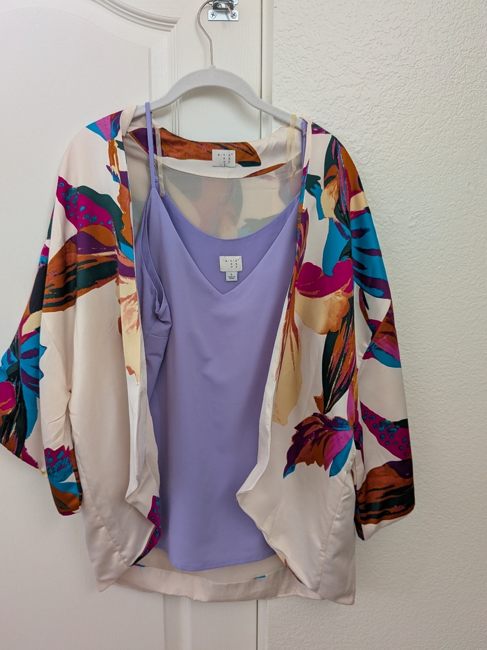 A New Day Lavender V-Neck Cami with Coordinating Flower Jacket - Size Large